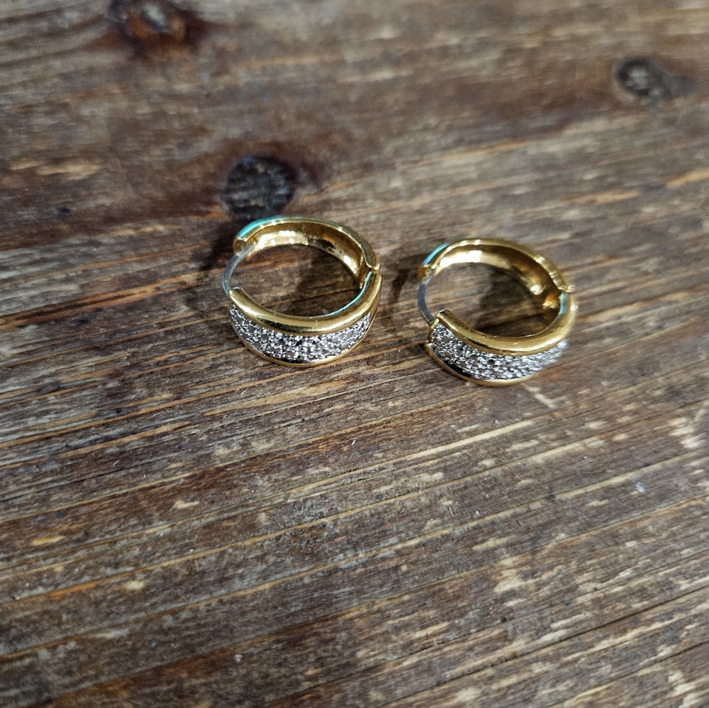 Diamond Goldtone Hoop Earrings